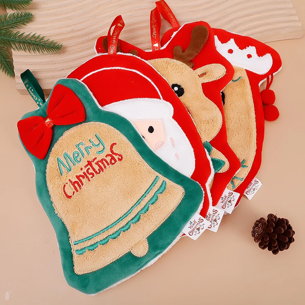 Serie navideña de toallas de mano colgantes para niños, lindos colgantes de terciopelo Coral absorbentes para el cuidado del bebé, mesa de toalla de mano para Baño - imagen 3