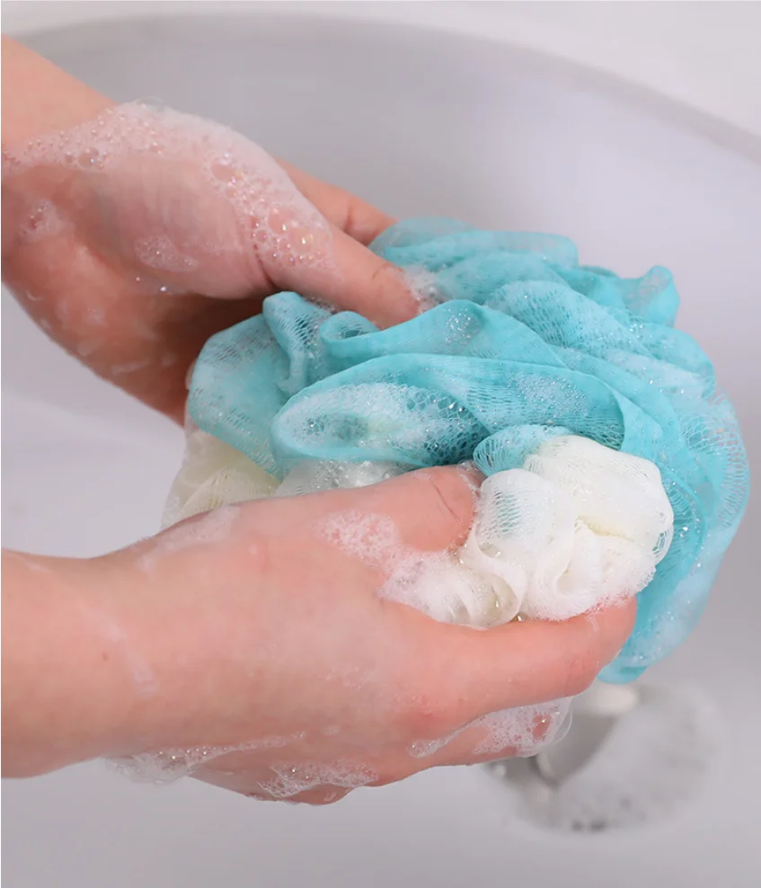 3 bolas de ducha bicolor grandes, flor de baño de burbujas esmerilada suave de PE colorida (color aleatorio) - imagen 5