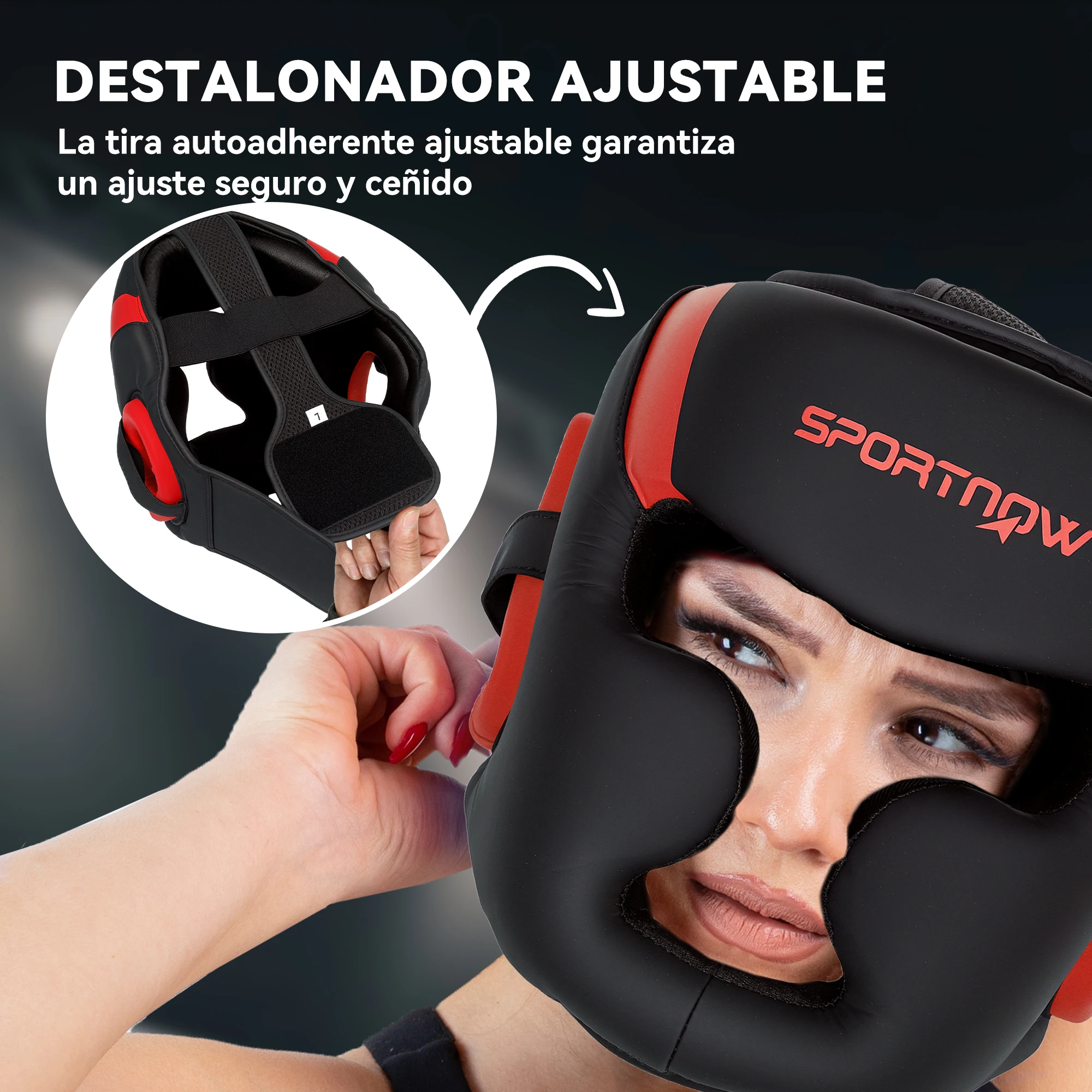 SPORTNOW Casco de Boxeo Helmet MMA con Correa Ajustable Protector de Cabeza para Grappling Sparring Artes Marciales Kickboxing Karate Talla L Rojo y Negro - imagen 5