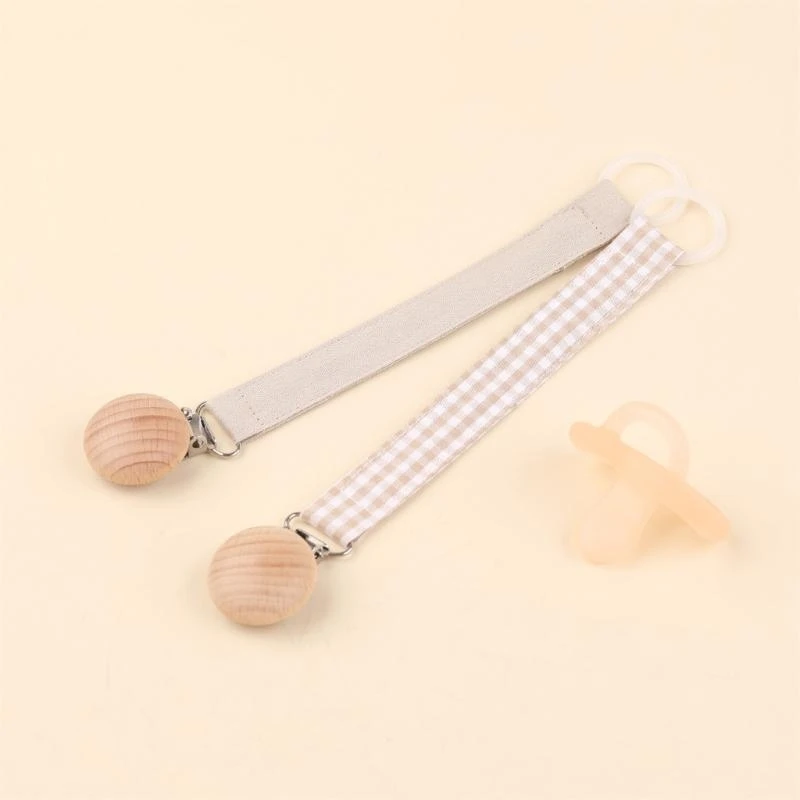 M76C 2 uds Cadena chupete algodón + madera soporte con pinza para chupete Correa niños pequeños colgante para cuna chupete - imagen 4