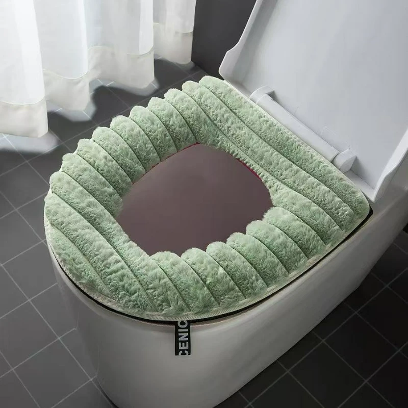 Cojín cálido para asiento de inodoro para uso doméstico, piel de conejo de peluche con cremallera, anillo de inodoro grueso para otoño e invierno, cubierta de inodoro Simple - imagen 3