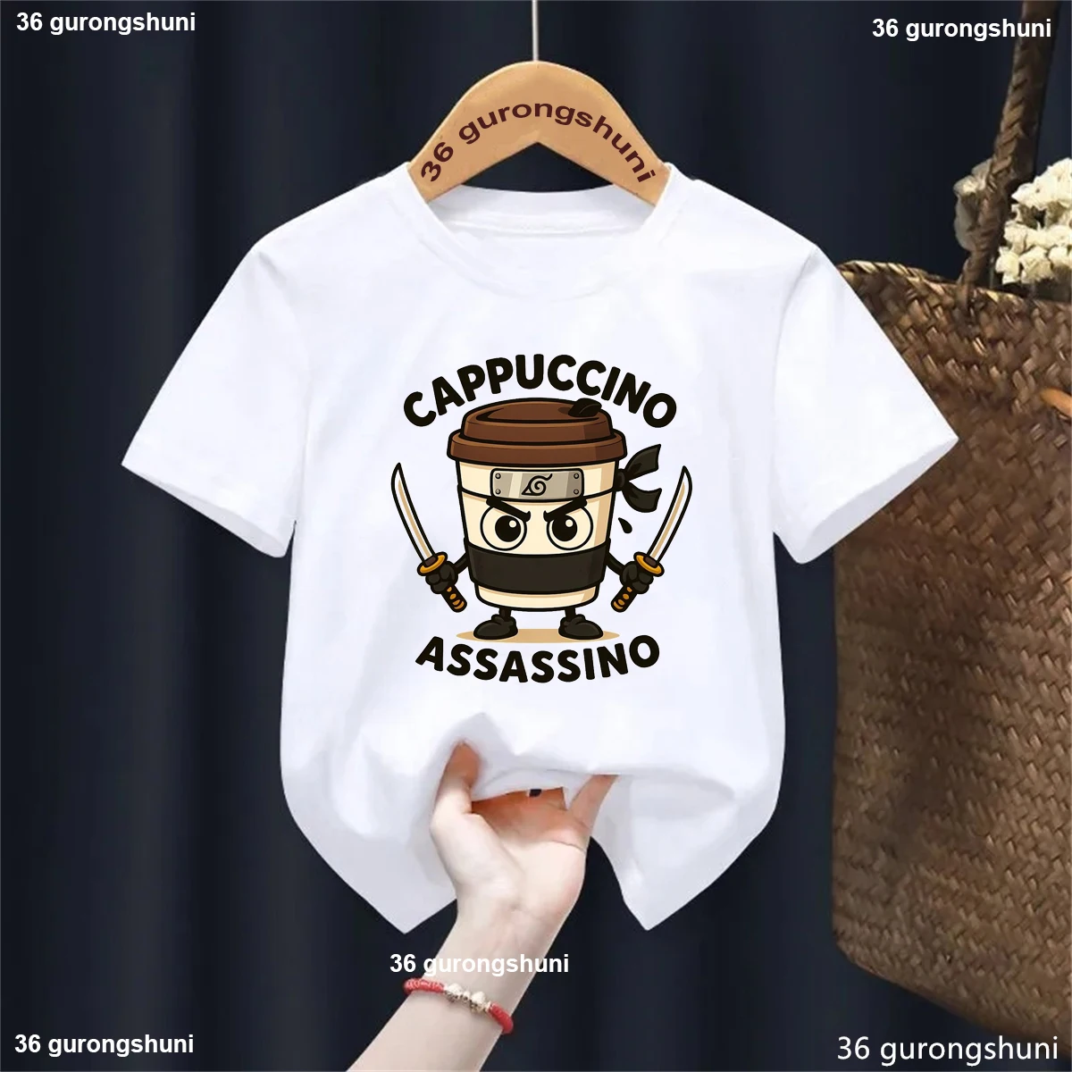 Bombardino Crocodilo italiano Brainrot Camiseta estampada niñas/niños divertidos Kawaii ropa para niños verano blanco negro gris azul camiseta - imagen 2