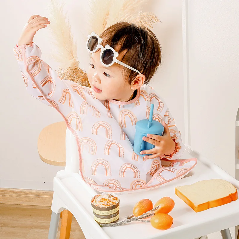 Babero impermeable de manga larga, ropa de alimentación de bebé, delantal con bolsillo grande para niños, ropa protectora, Baberos, ropa infantil con estampado de dibujos animados - imagen 3