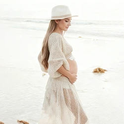 Vestido bohemio de ganchillo para fotos premamá
