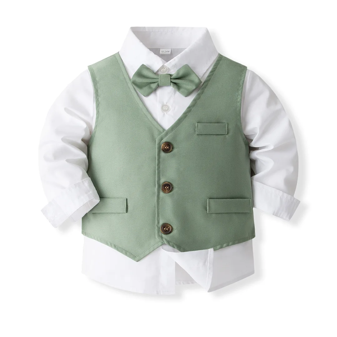 Conjunto de bebé niño primavera-otoño chaleco con corbata y camiseta - imagen 4
