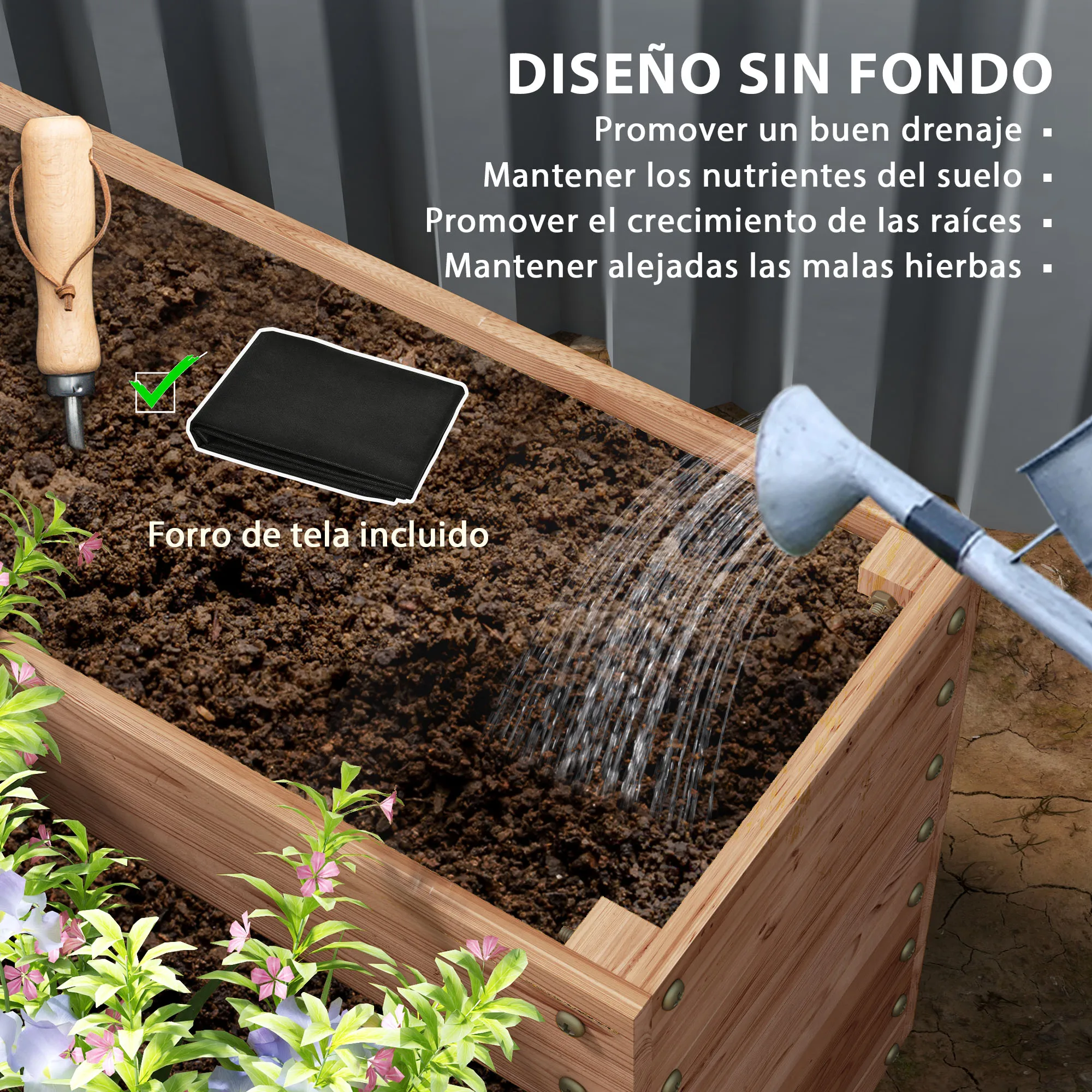 Outsunny Jardinera de Madera Elevada de 4 Niveles Jardinera Exterior Grande con Diseño de Escalera Huerto Urbano para Cultivos Plantas Flores para Patio Terraza Balcón 113x113x46 cm Café Oscuro - imagen 4