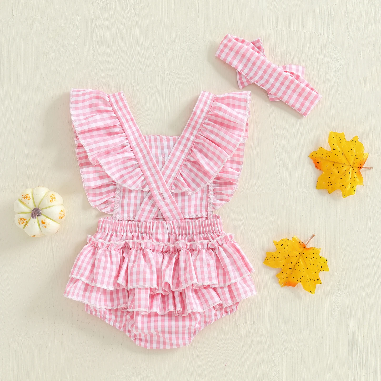 Conjunto de ropa para bebé recién nacido, traje de Halloween con volantes, sin mangas, lazo, bordado de calabaza, diadema - imagen 3