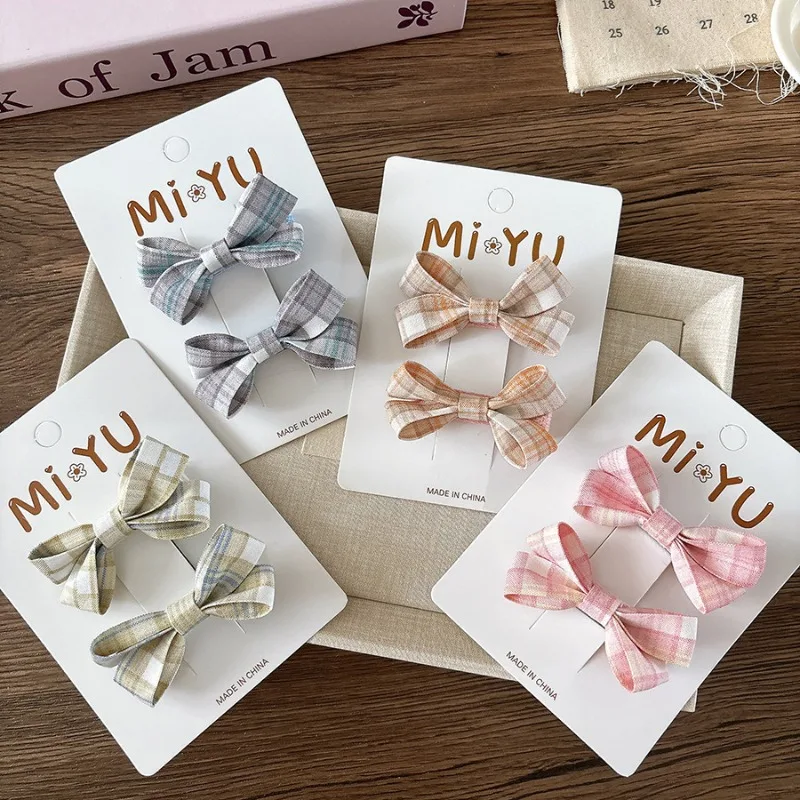 2 unids/set dulce a cuadros niños niña Clip de pelo moda coreana Retro lindo arco pasador de pelo para niños accesorios para el cabello Kawaii