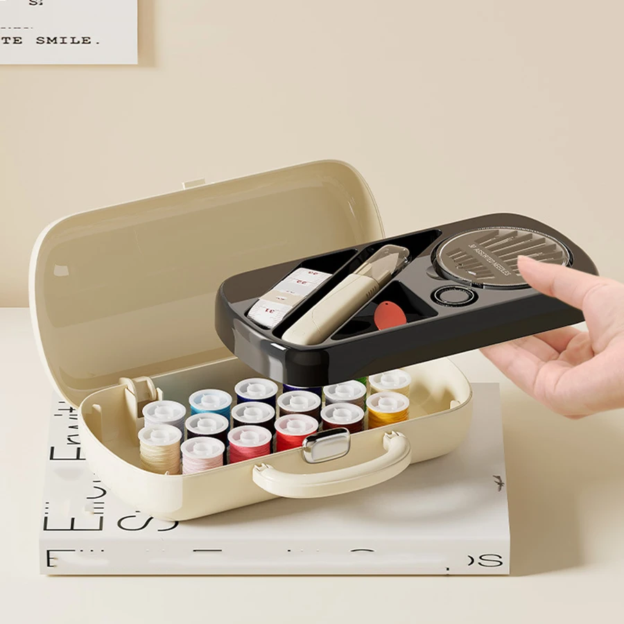 Uforu-caja de almacenamiento multifuncional a prueba de polvo, caja de costura creativa, costura Manual portátil para estudiantes, que incluye agujas y hilos - imagen 4