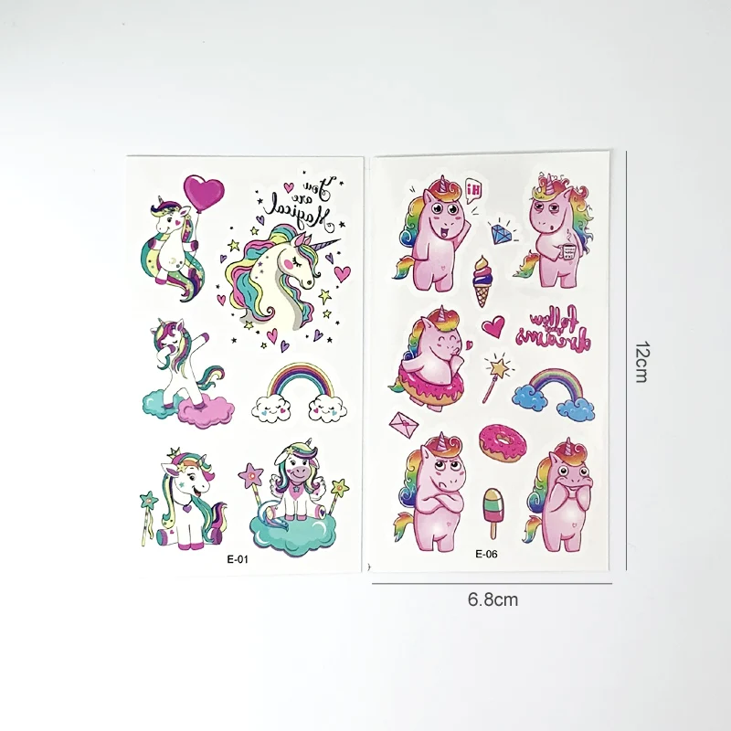 10 hojas/juego de pegatinas de tatuaje temporal de unicornio de dibujos animados para niños, cuerpo, brazo, tatuaje falso, adhesivo de maquillaje - imagen 4