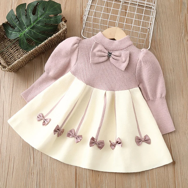 Vestido para niñas de 2 a 8 años, vestido acampanado con volantes para niñas, vestido de punto con mangas abullonadas, suéteres de mariposa para niñas - imagen 5