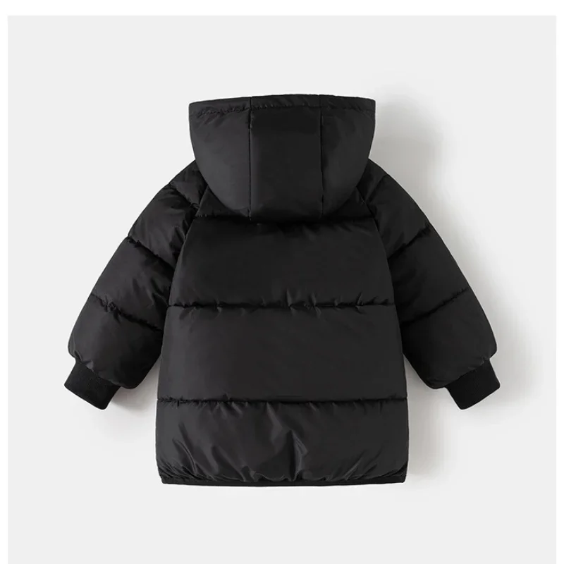 Parkas de invierno para niños, Sudadera con capucha, abrigo de piel medio largo para niños, Parkas largas con forro grueso, traje de estilo coreano para niños 2025 - imagen 3