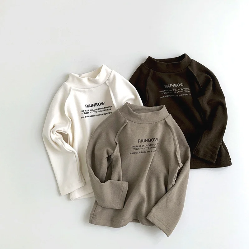 Vêtements d'hiver pour enfants de 1 à 7 ans, chemisier chaud à col roulé pour garçons, chemises à manches longues pour filles, haut polyvalent en polaire aurore - imagen 3