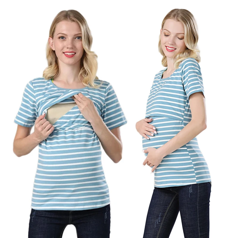 Nueva camiseta de maternidad para mujer, Tops de algodón elásticos de manga corta, ropa holgada para amamantar, ropa para embarazadas de talla grande