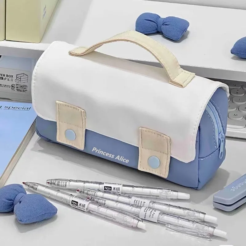 Maletín con lazo de princesa Ins japonés, estuche para lápices, bonito, Simple, de gran capacidad, bolsa para bolígrafos para niñas, papelería, bolsa de maquillaje, suministros escolares