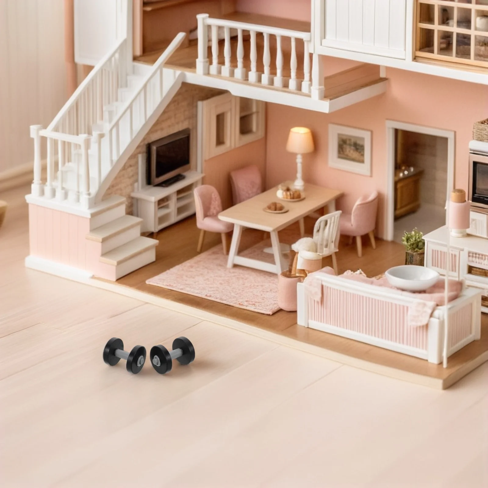 Juego de mancuernas en miniatura, 4 Uds., barra realista, pequeños accesorios de gimnasio para Fitness, Mini decoración para el hogar, Micro paisajismo - imagen 3