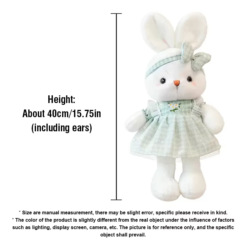 Conejito de peluche con falda de flores y lazo – Regalo de cumpleaños para niños - imagen 5