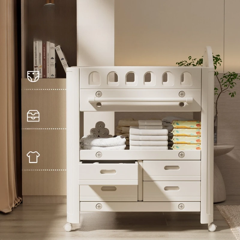 Estación móvil para el cuidado del bebé, almacenamiento de 3 niveles, mesa de lactancia plegable de altura ajustable con cinturones de seguridad, organizador multifuncional - imagen 3