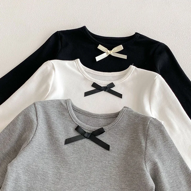 Camisa de fondo para niños pequeños de 0 a 3T, camisetas interiores con bonito lazo para bebés, versión coreana fina, ropa holgada para niños, Tops de manga larga para niñas - imagen 5