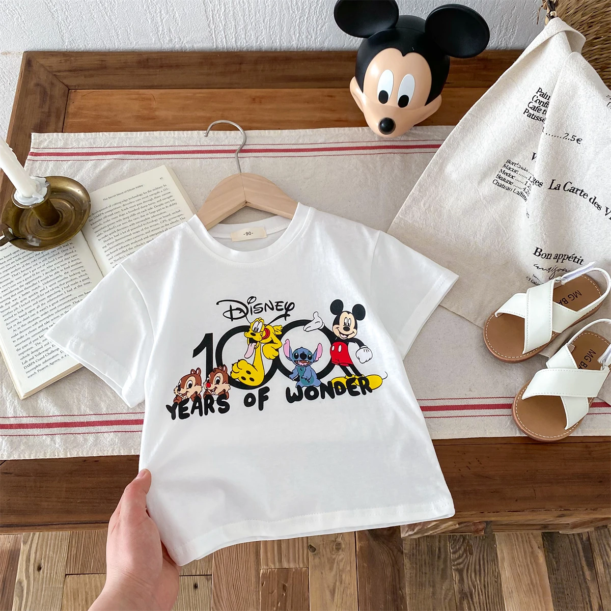 Camisetas de dibujos animados de Disney, ropa de verano con estampado de Minnie, camisetas bonitas para niñas, camisetas de manga corta, ropa para niños, camiseta sencilla con cuello redondo - imagen 4