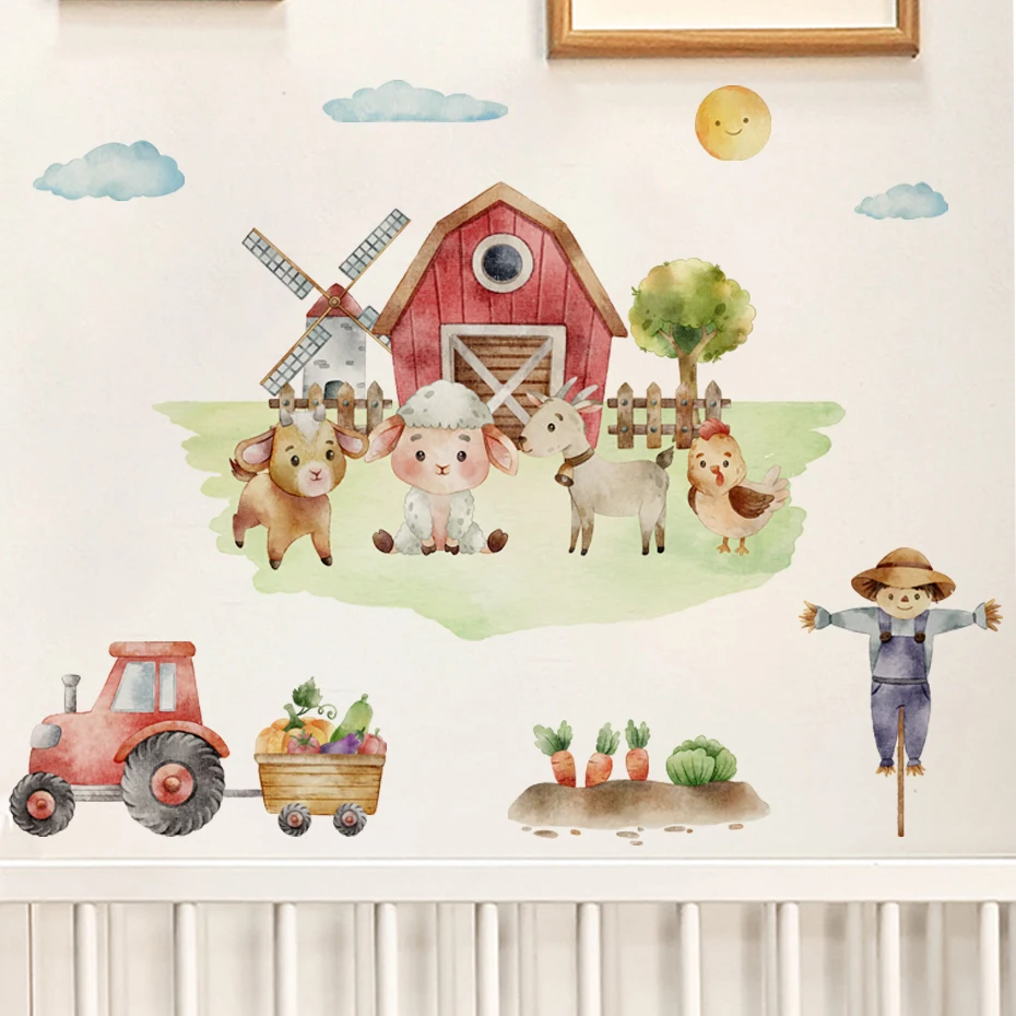 Pegatinas de pared infantiles de granja con pollo, oveja y árbol - imagen 2