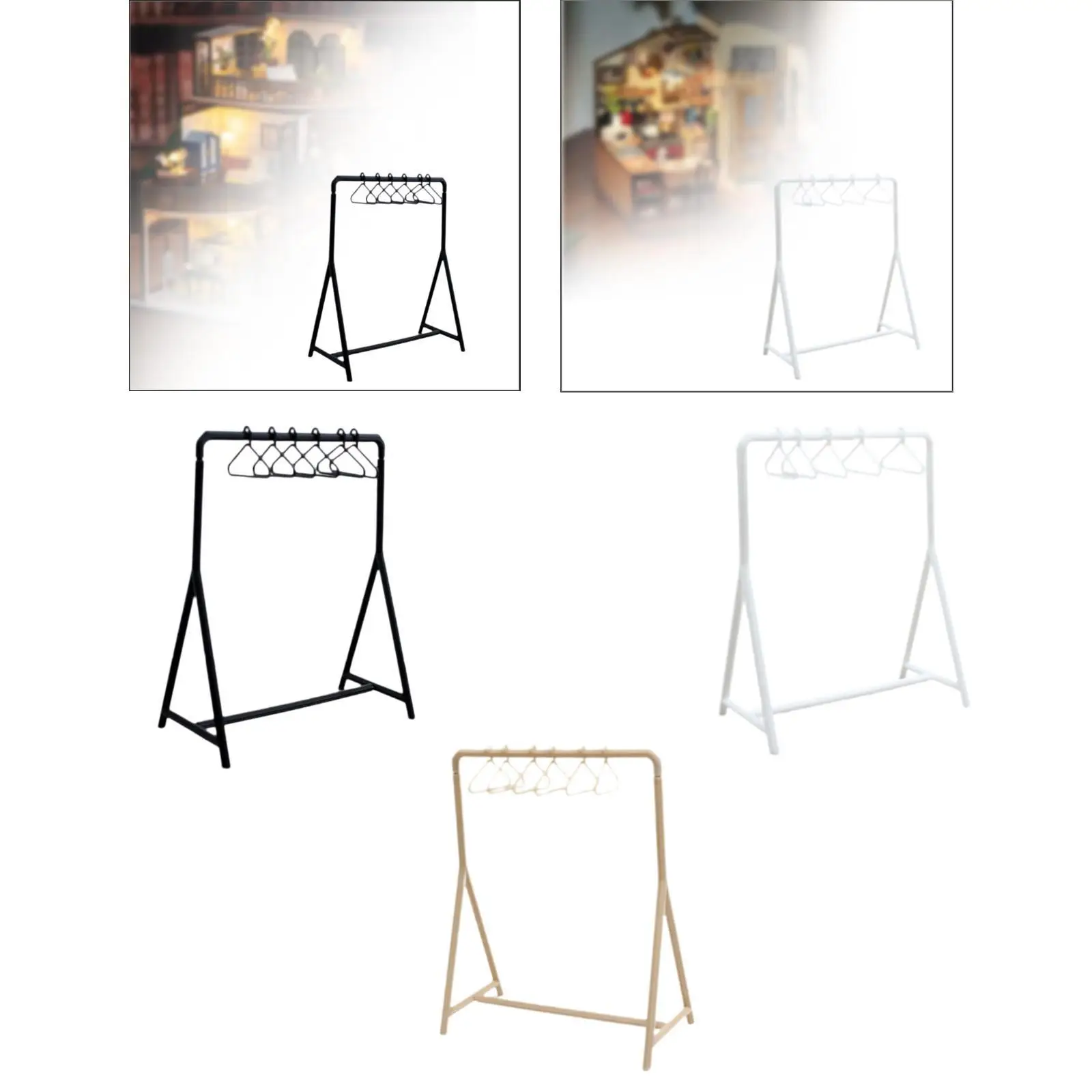 1/12 Scale Garment Rack with Hangers Handmade Mini Model for Living Room