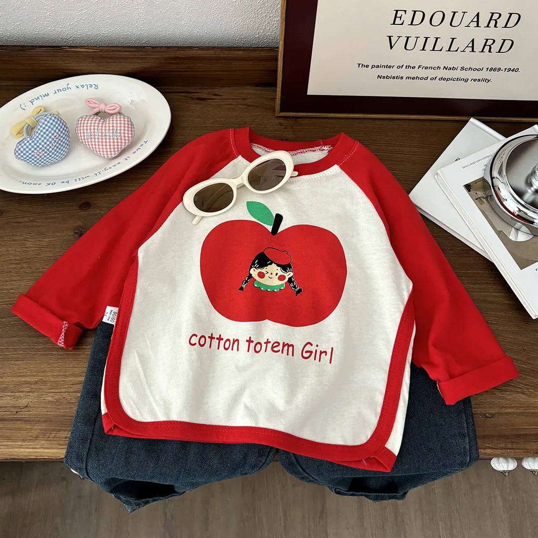 Primavera otoño nueva camiseta de manga larga para niños camisa básica de algodón versátil coreano de moda Tops estampados ropa Unisex para niños - imagen 2