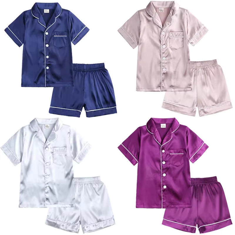 Pijama de seda para niños – Conjunto de camiseta y pantalón corto - imagen 2