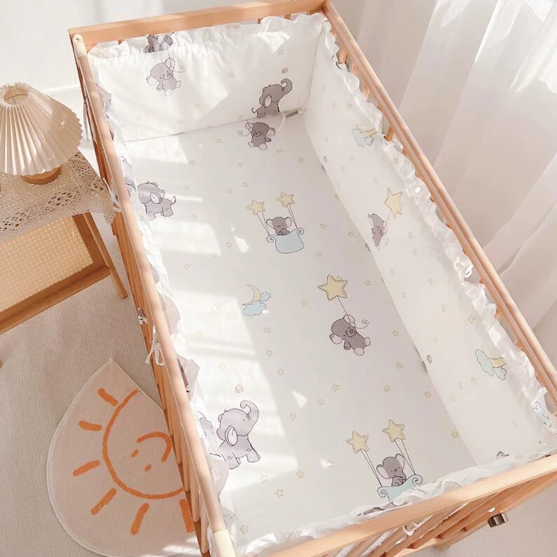 Juego de ropa de cama con estampado para niños, sábanas de algodón puro, encaje grueso, parachoques, suave, agradable para la piel, dibujos animados - imagen 2