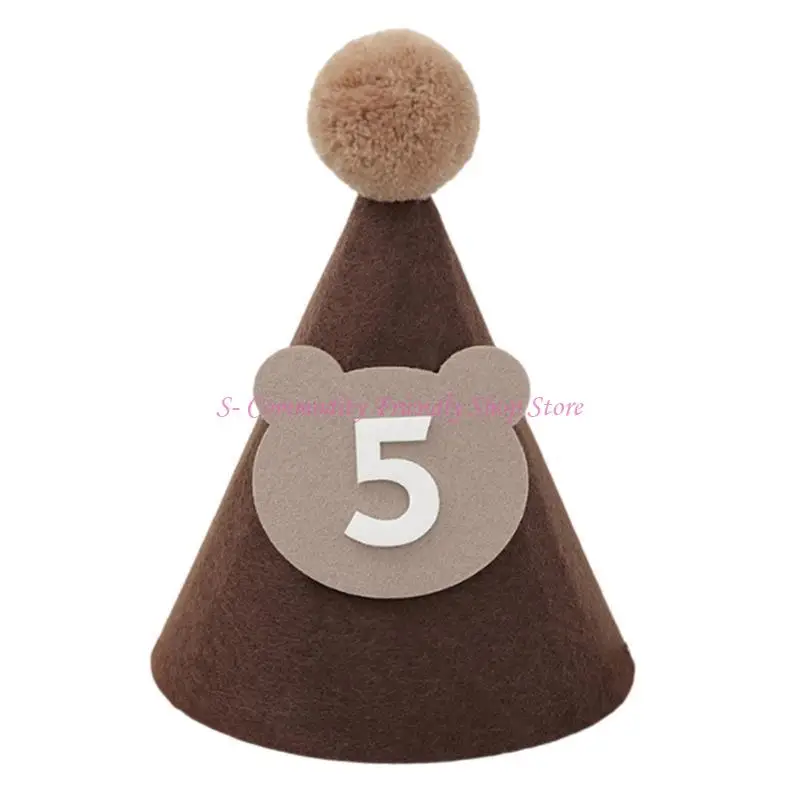 85AE Gorro cumpleaños para bebé, oso café marrón, decoración para fiesta ducha, gorro con pompón, tamaño ajustable para y - imagen 4