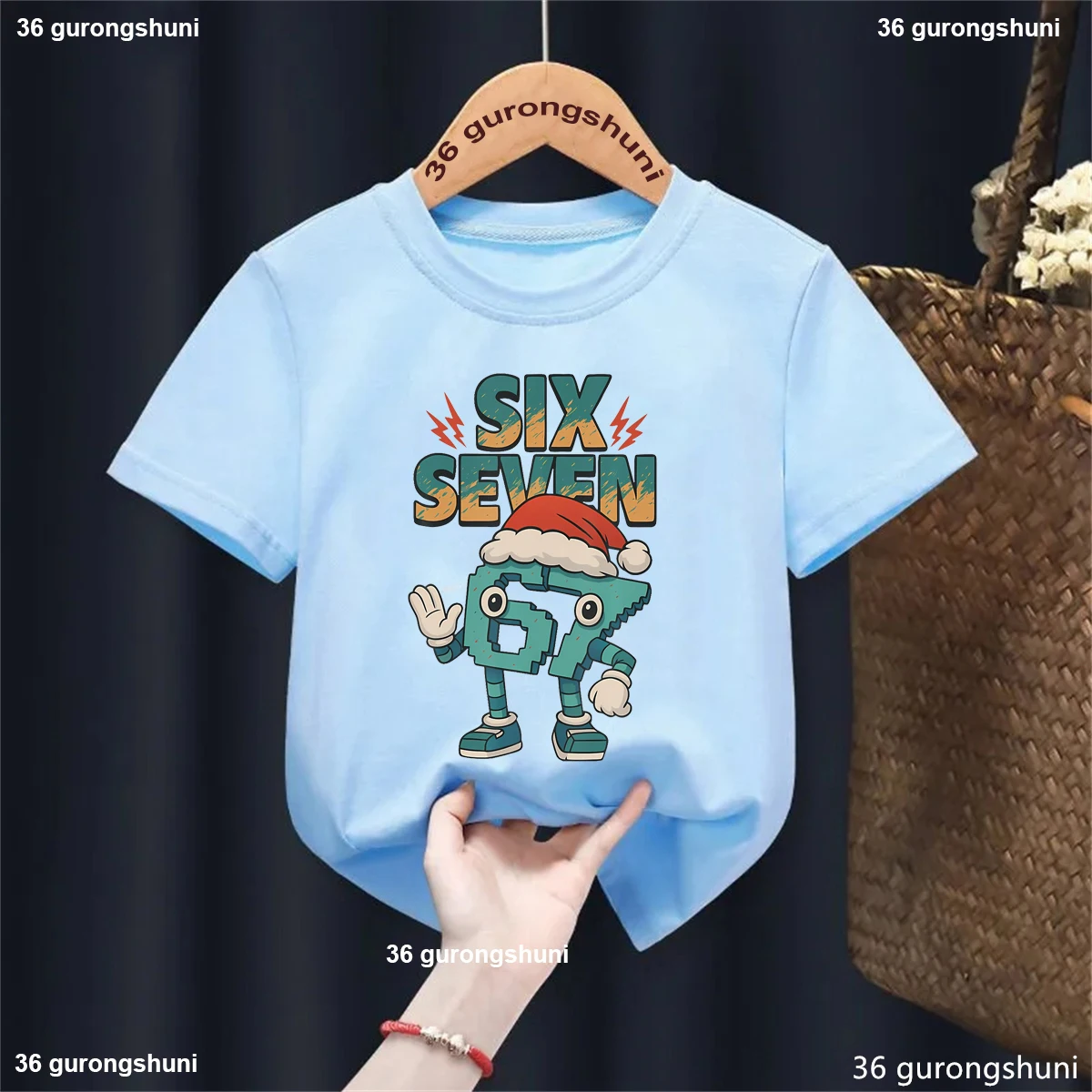 Navidad italiano Brainrot Six Seven 67 Meme impreso camiseta niñas/niños divertido fresco ropa para niños Kawaii camisa de manga corta - imagen 3