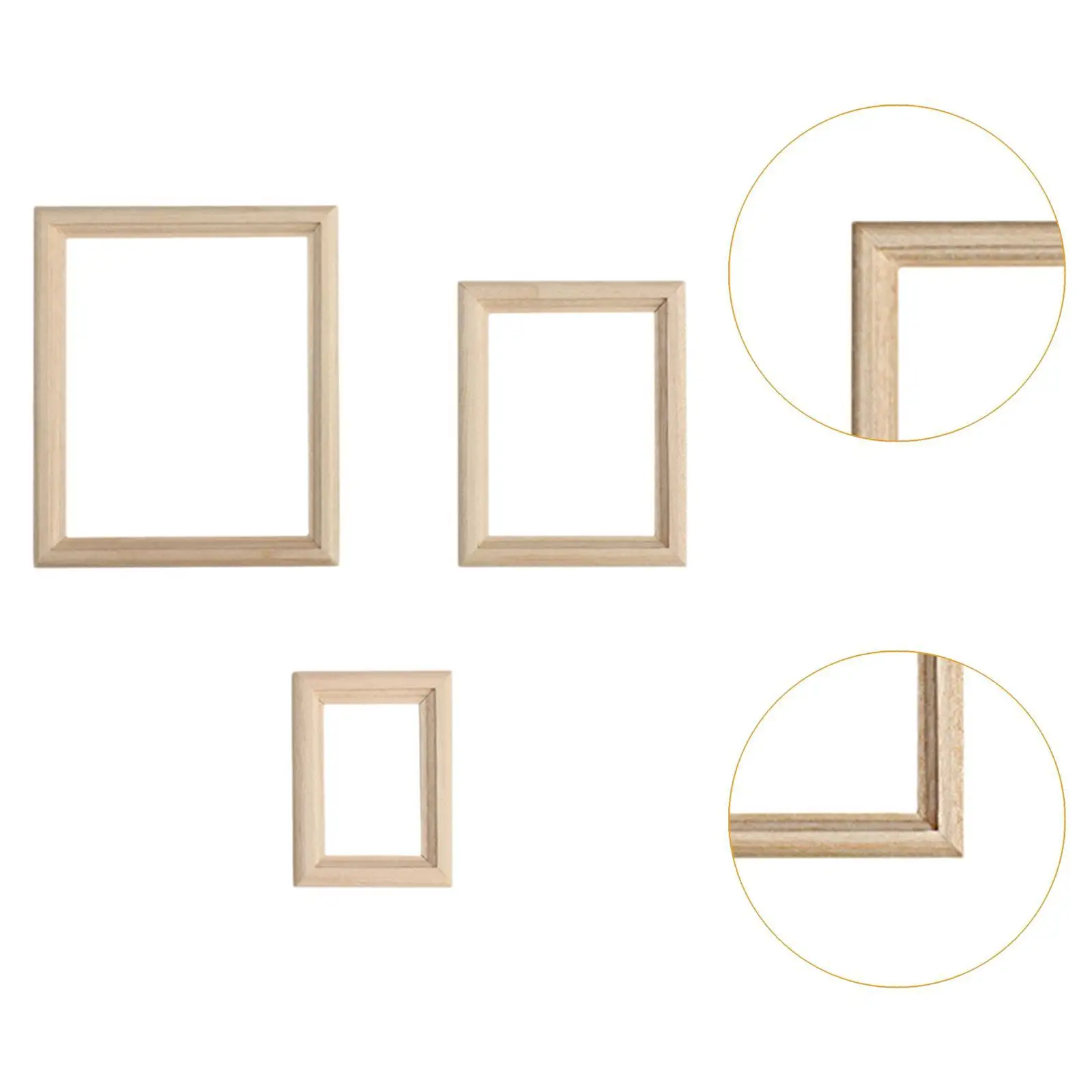 3x 1 : 12 Scale Mini Picture Frame Photo Props Pretend Play Toy Photo Frame Tiny Dollhouse Wood Frame Kids Toddlers 3+