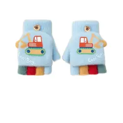 Guantes tejidos con dibujos animados y dedos expuestos para niños