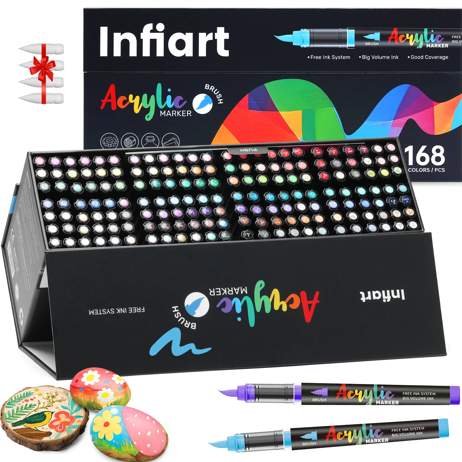 Marcadores de pintura acrílica, con almacenamiento triangular plegable, punta de pincel suave para pintura rupestre, vidrio, piedra, lienzo, et cerámica, marcadores artísticos