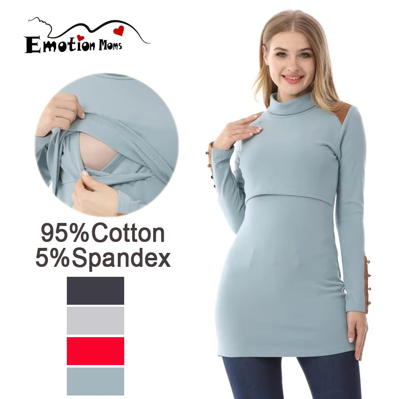 Ropa de maternidad de cuello alto de invierno, vestido de lactancia, camisa de embarazo para mujeres embarazadas, Tops largos posparto