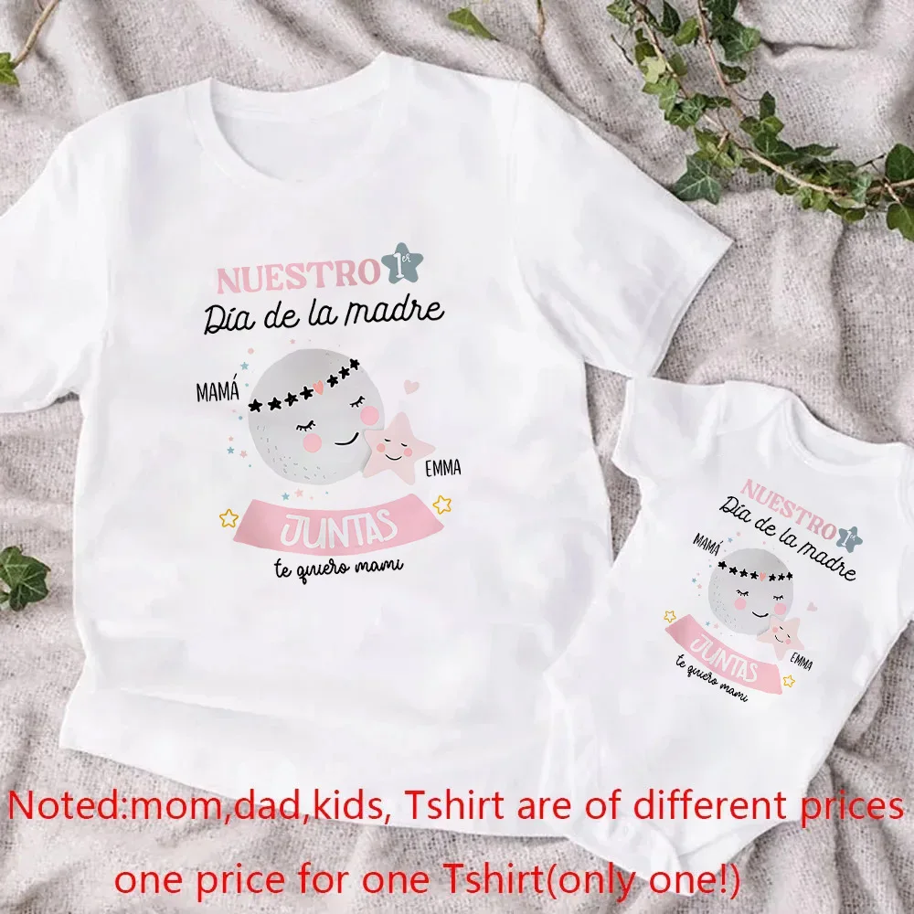 Personalizado nuestro primer día de la madre, traje a juego para mamá y bebé, camiseta para mamá, mameluco infantil con nombre personalizado, trajes para el día de la madre, Tops - imagen 5