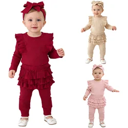Conjunto romper ribosado bebé niña manga larga volantes escalonados