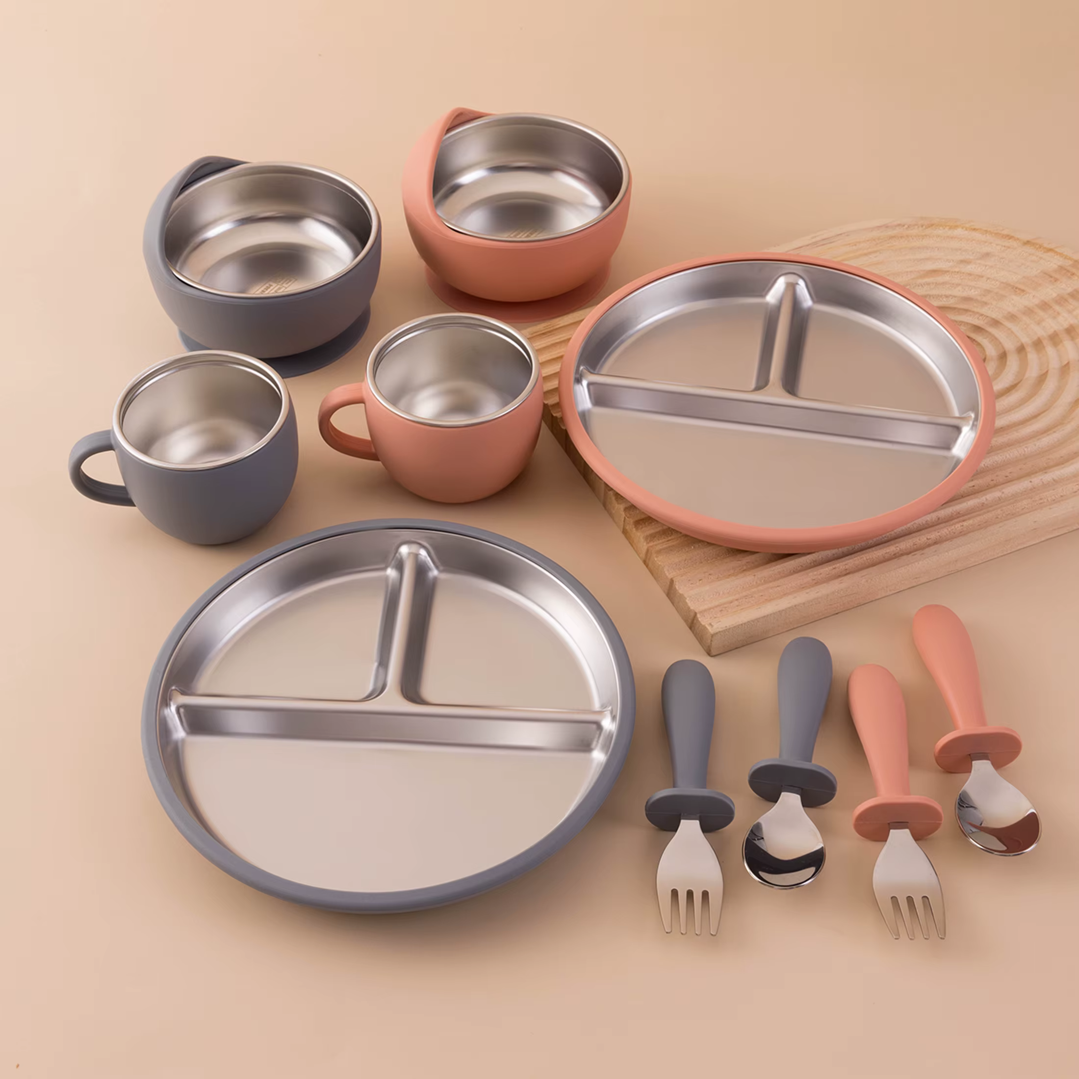 Set de vajilla infantil con ventosa silicona y acero para comer - imagen 5