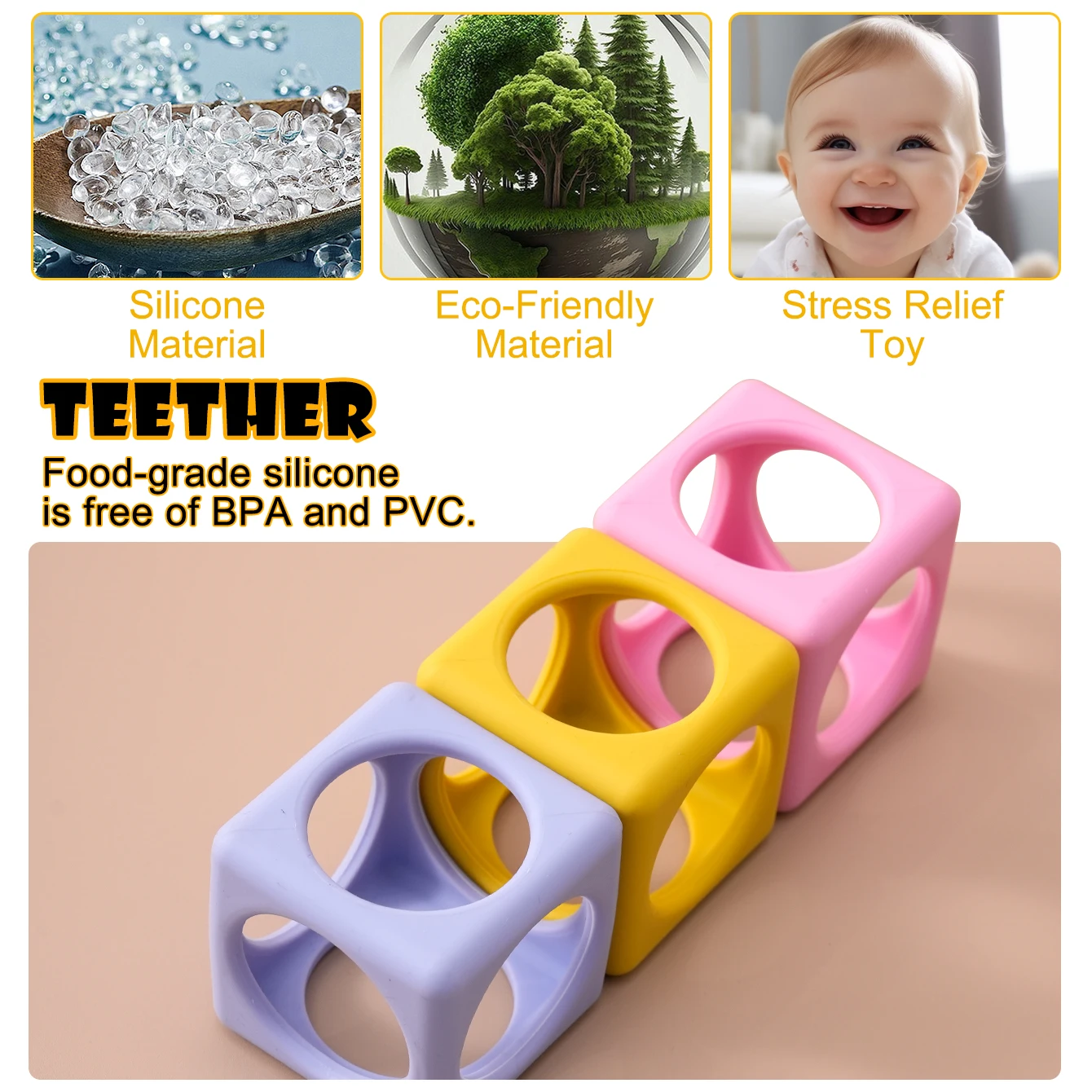 Color niños 1 Uds. Mordedor de silicona para bebé juguete para masticar libre de BPA seguro alivio de la dentición para bebés pequeños chupete Molar de enfermería Senso - imagen 5