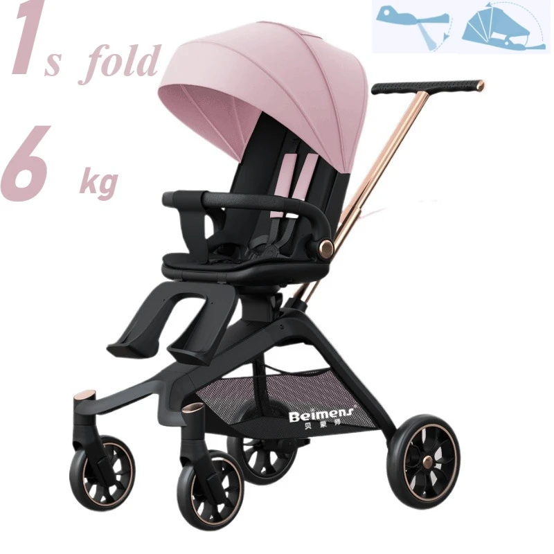 Bemonshi, artefacto para caminar para bebé, puede tumbarse, plano en alto paisaje, cochecito bidireccional de marcha atrás giratorio plegable para bebé