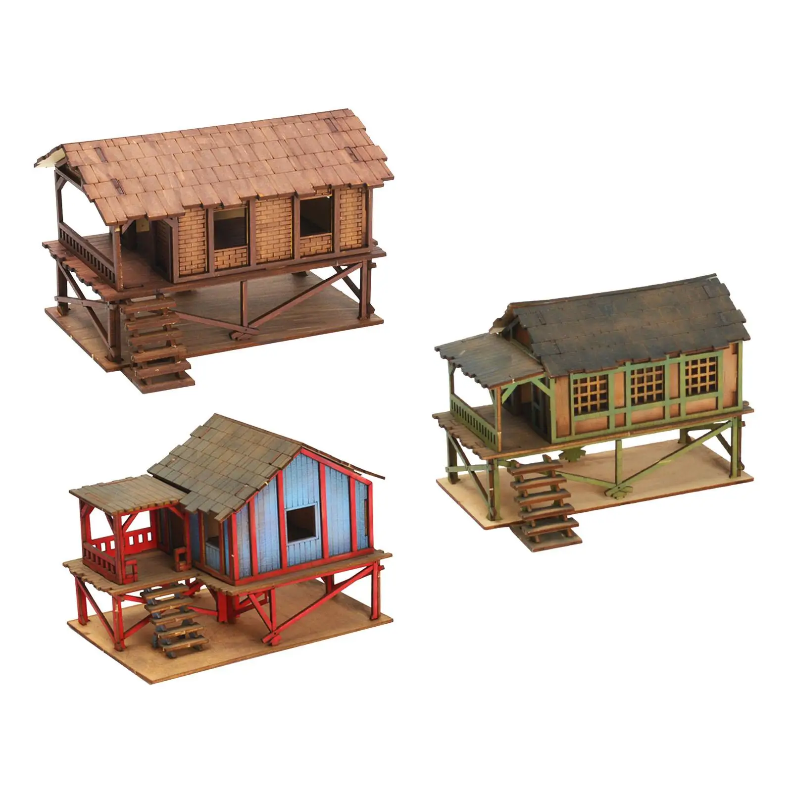 1/72 Models House DIY Crafts Unassembly DIY Wooden House Assemble Miniature Scene Layout Sand Table Decor Diorama Layout