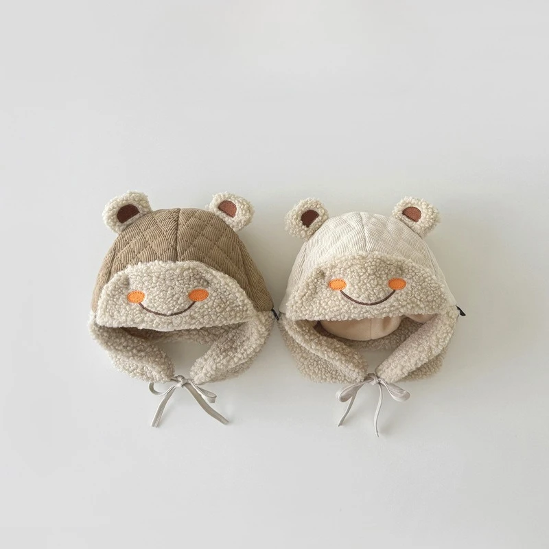 Gorro cálido de invierno para bebés recién nacidos, niños y niñas, gorro con protección para los oídos para bebés, gorros a prueba de viento para exteriores de Color sólido para niños pequeños