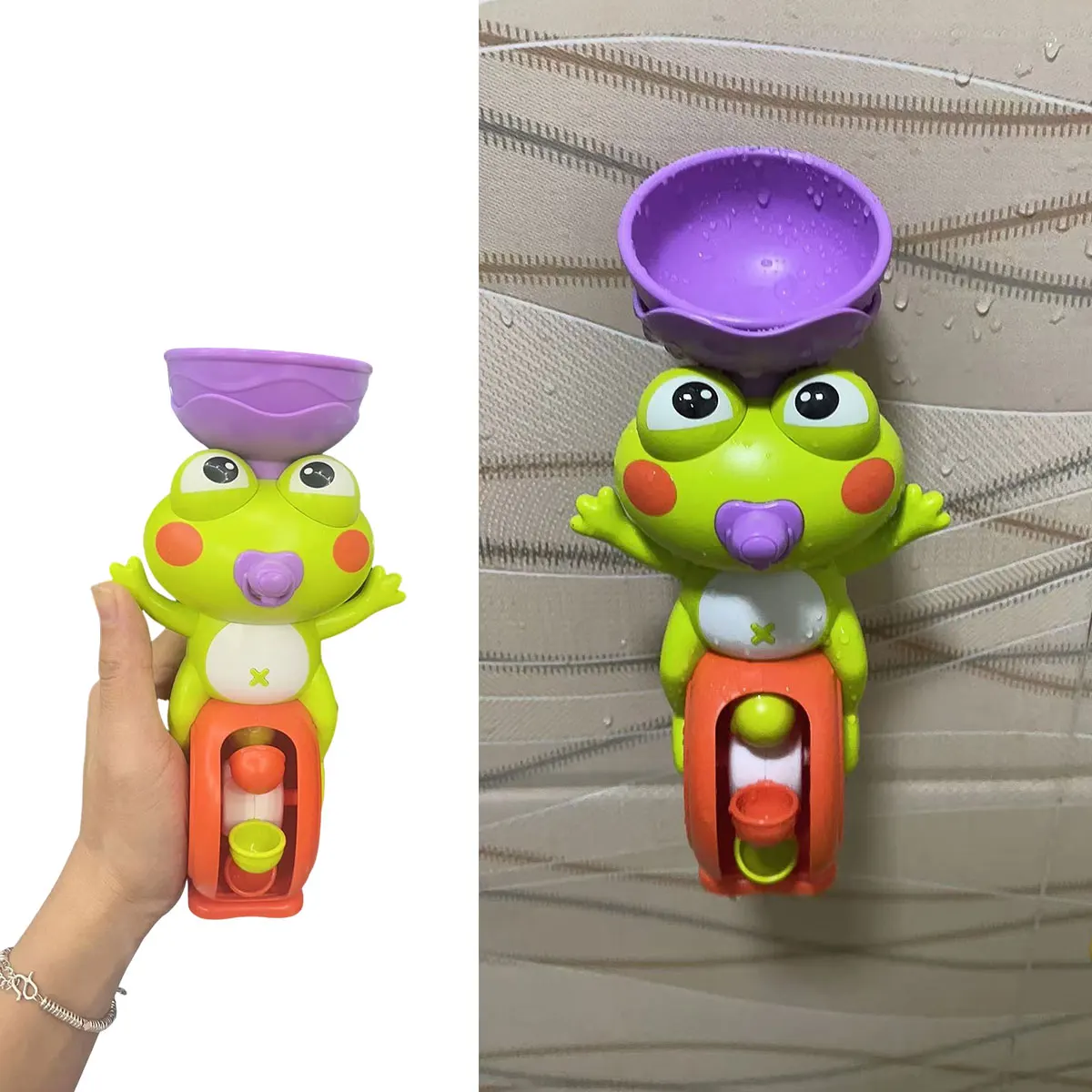 Nuevo juguete de baño con rueda de agua de rana/pájaro para niños, juego de agua para chico en la ducha, regalo Montessori Spinner con ventosa para Baño - imagen 5