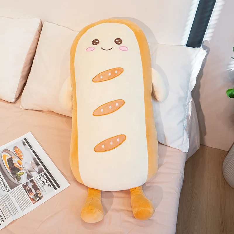 Almohada peluche tostada larga con cara sonriente para dormir - imagen 3