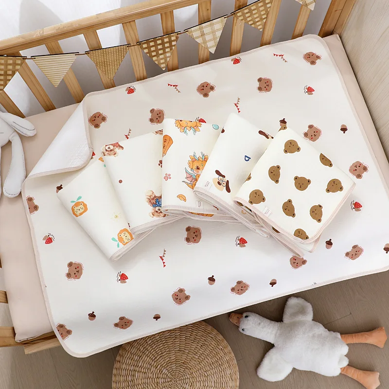 70*90cm Baby Urine Mat Breathable Waterproof Washable Cute Cotton Yarn Printed Newborn Diaper Pad Suitable for All Seasons
