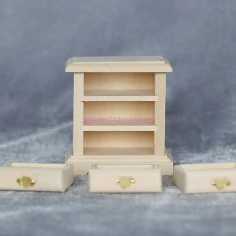 Mesita noche para casas muñecas R6FD 1/12, muebles en miniatura hechos a mano, diseño cajón - imagen 2