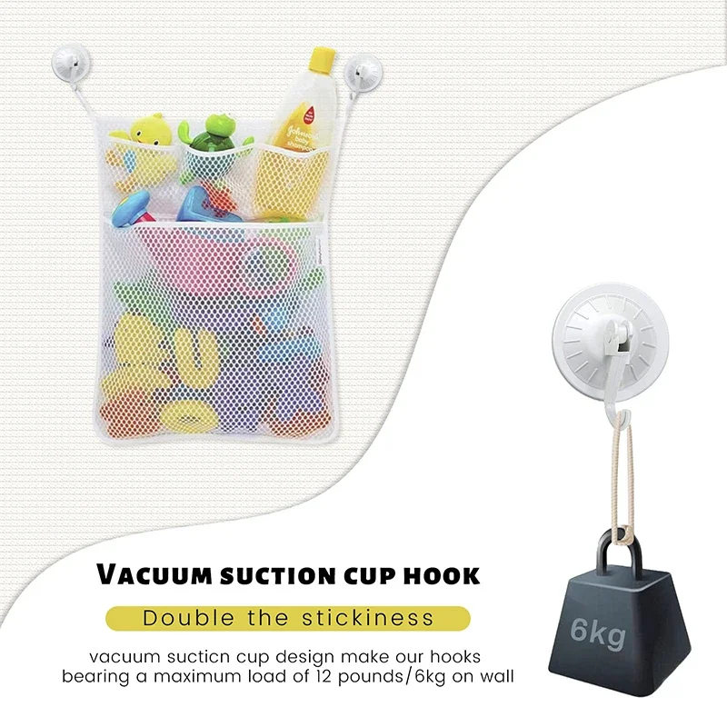 Juguetes de baño para Baby Shower, malla de almacenamiento de juguetes blanca para bebés y niños con fuertes ventosas, bolsa de juguetes, organizador de baño de red para niños pequeños - imagen 3