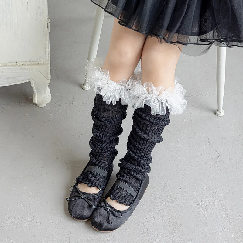 Calentadores de piernas para niños estilo Ballet, calcetín con adornos de encaje de tul para primavera y otoño, calcetines coloridos con pila de dopamina, mangas holgadas para piernas Kawaii, 1 par - imagen 5