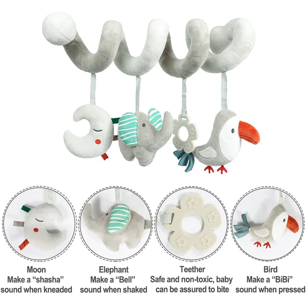 Asiento de coche para bebé, juguete de actividad, peluche en espiral, envoltura colgante alrededor del cochecito, cochecito, juguete sensorial de educación temprana para regalo de niños pequeños - imagen 4