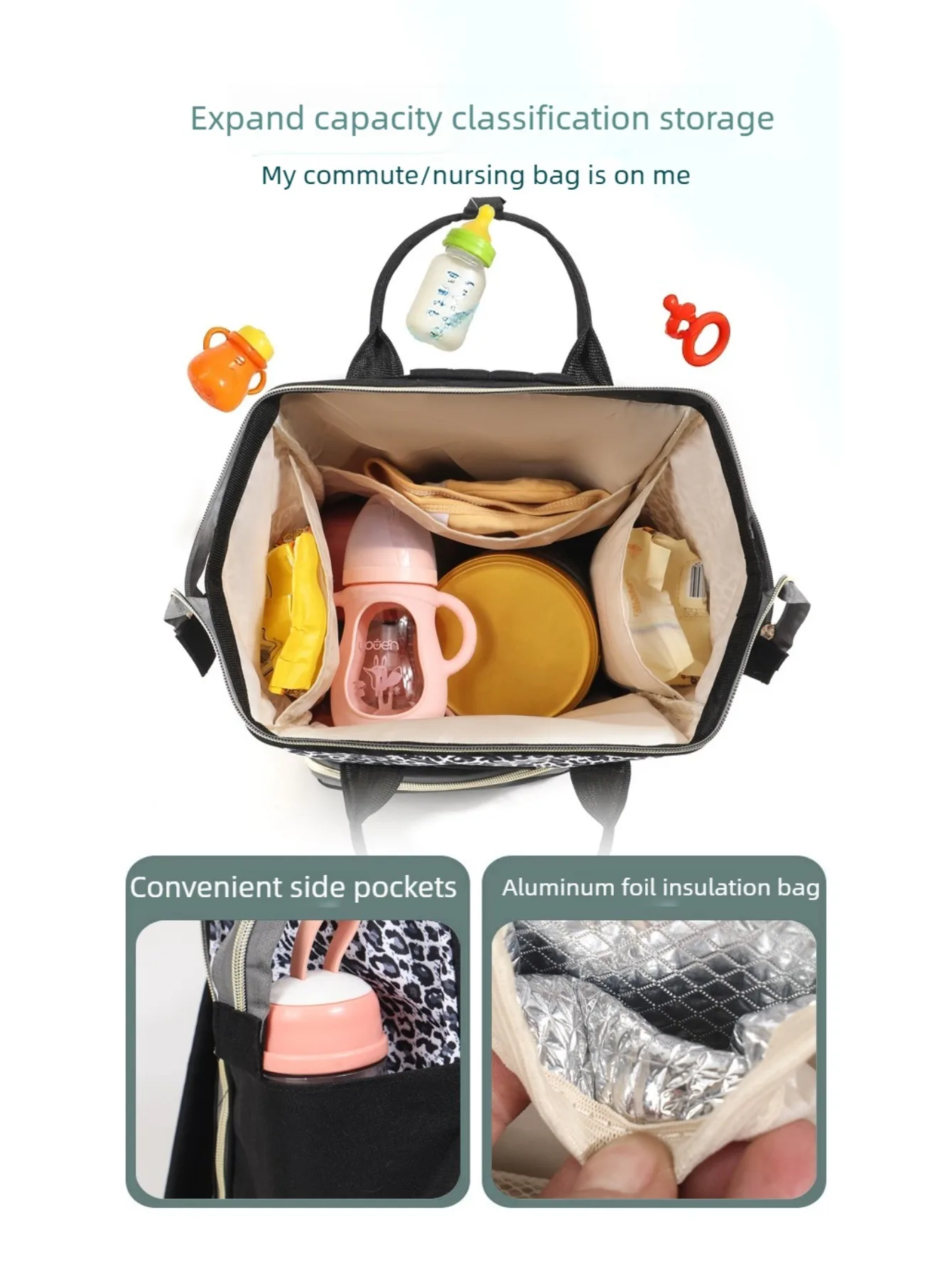 Bolsa de pañales convertible en lona con mochila gran capacidad - imagen 3